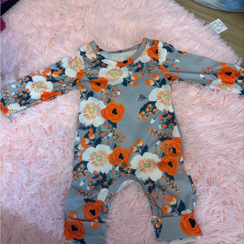 Floral Kids One Piece - Orange and Gray